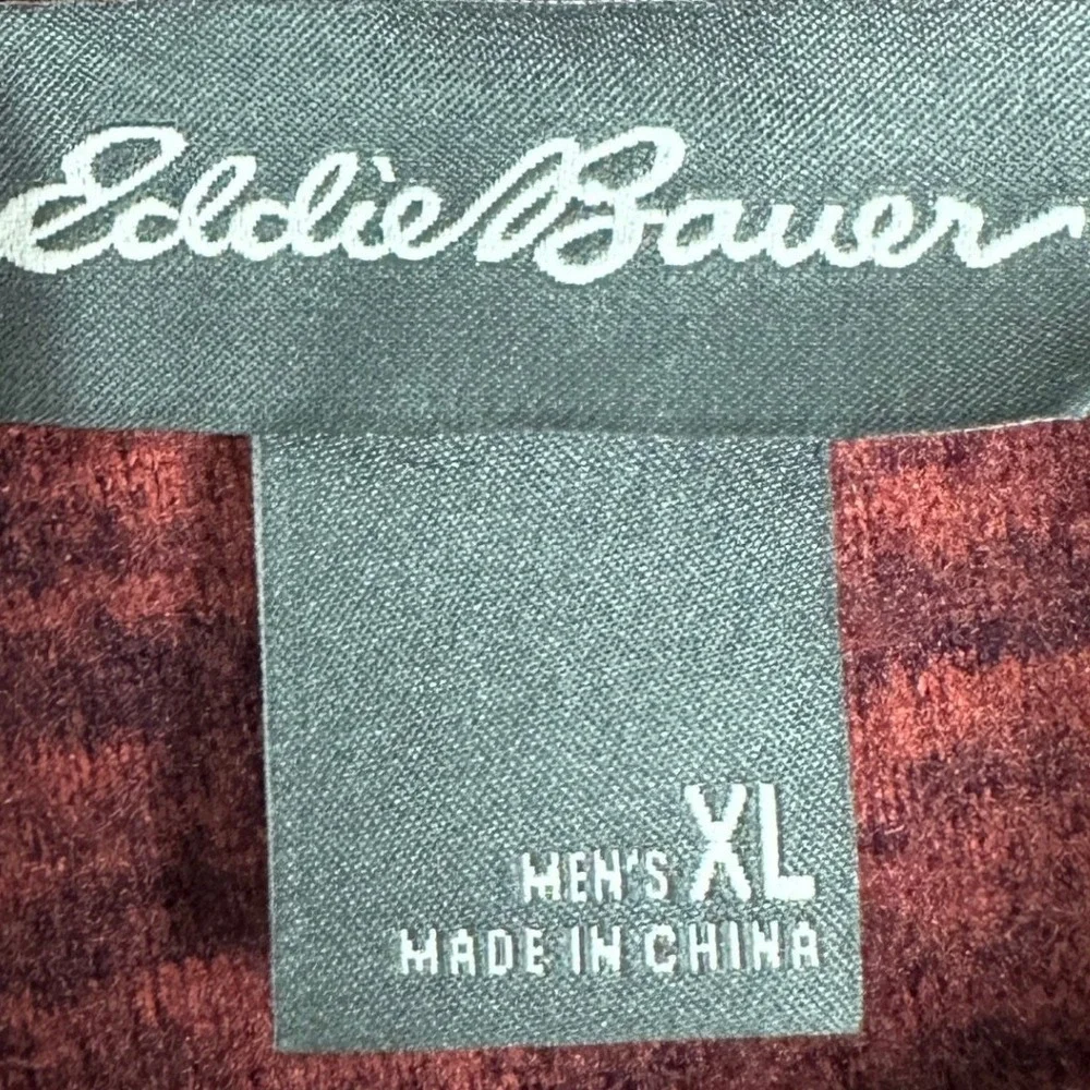 Eddie Bauer Sweater Mens XL Red Heather Quarter Zip Pullover Pocket Outdoor EUC
